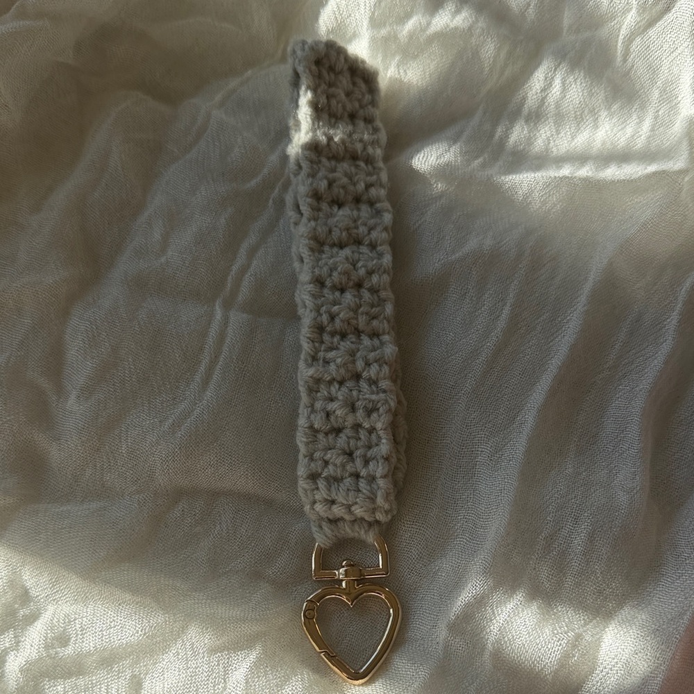 Crocheted Wristlet Keychain with Heart Clasp